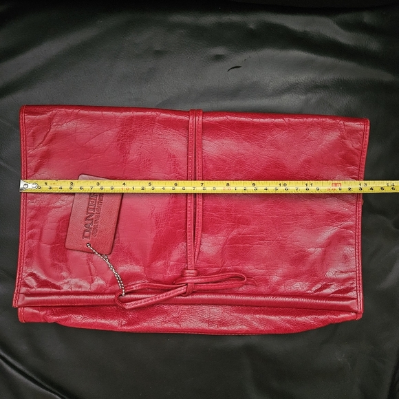 Vintage Domina 100% Red Leather Clutch Purse Bag Strap Details Added Danier Tag. - Picture 3 of 12